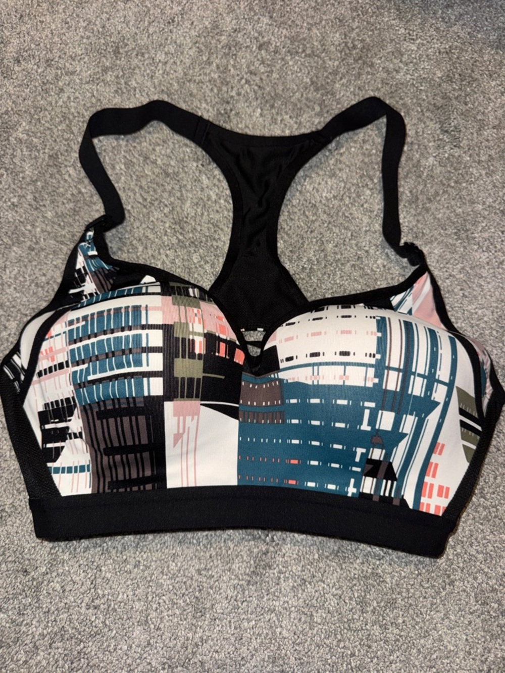 Victoria's Secret Abstract Print Racerback Sports Bra in Black, Teal and Pink
